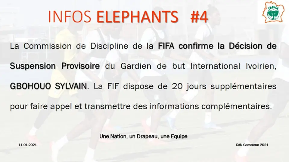CAN 2021 / La FIFA a rendu son verdict pour le cas de l'Ivoirien Sylvain Gbohouo