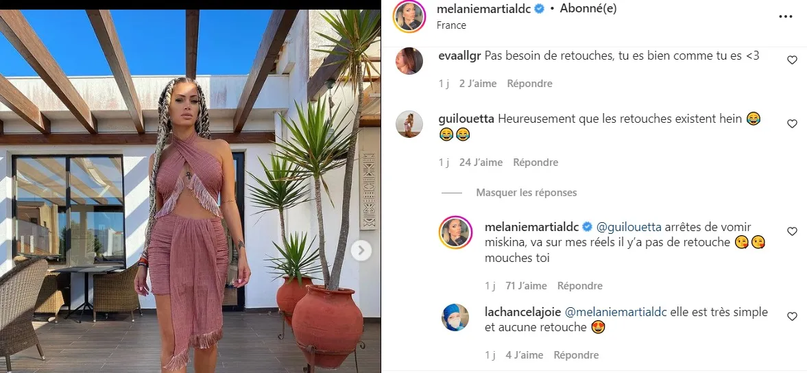 Mélanie Da Cruz recadre une internaute qui l’accuse de retoucher ses photos