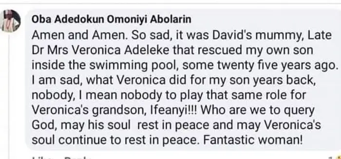 "La défunte mère de Davido a sauvé mon fils de la noyade", révèle un roi nigérian 