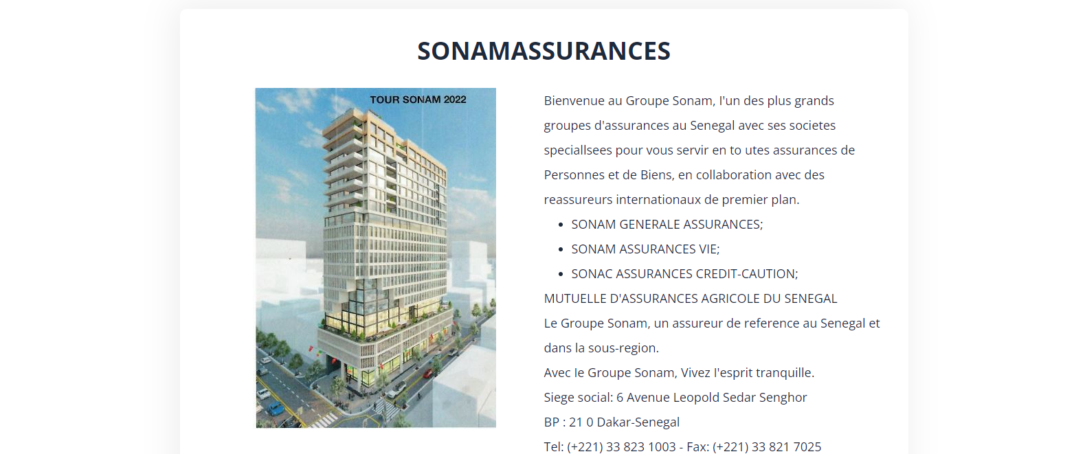 compagnies d'assurance au Sénégal Sonam